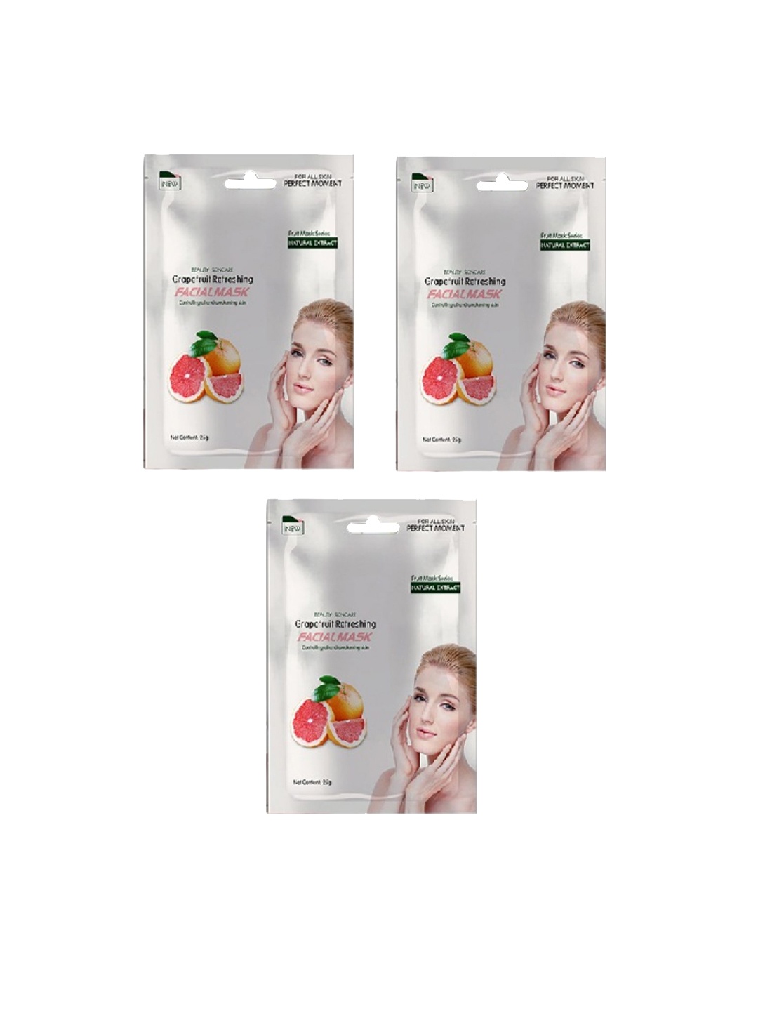 

MONDSUB Set Of 3 Grape Fruit Face sheet Mask, Na