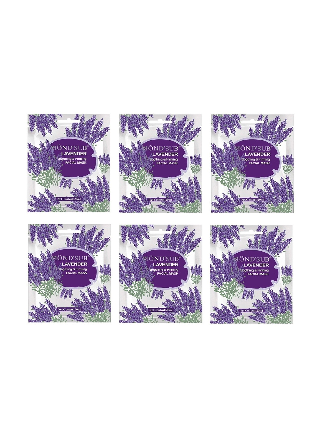 

MONDSUB Set Of 6 Lavender Soothing & Firming Face Sheet Mask, Na