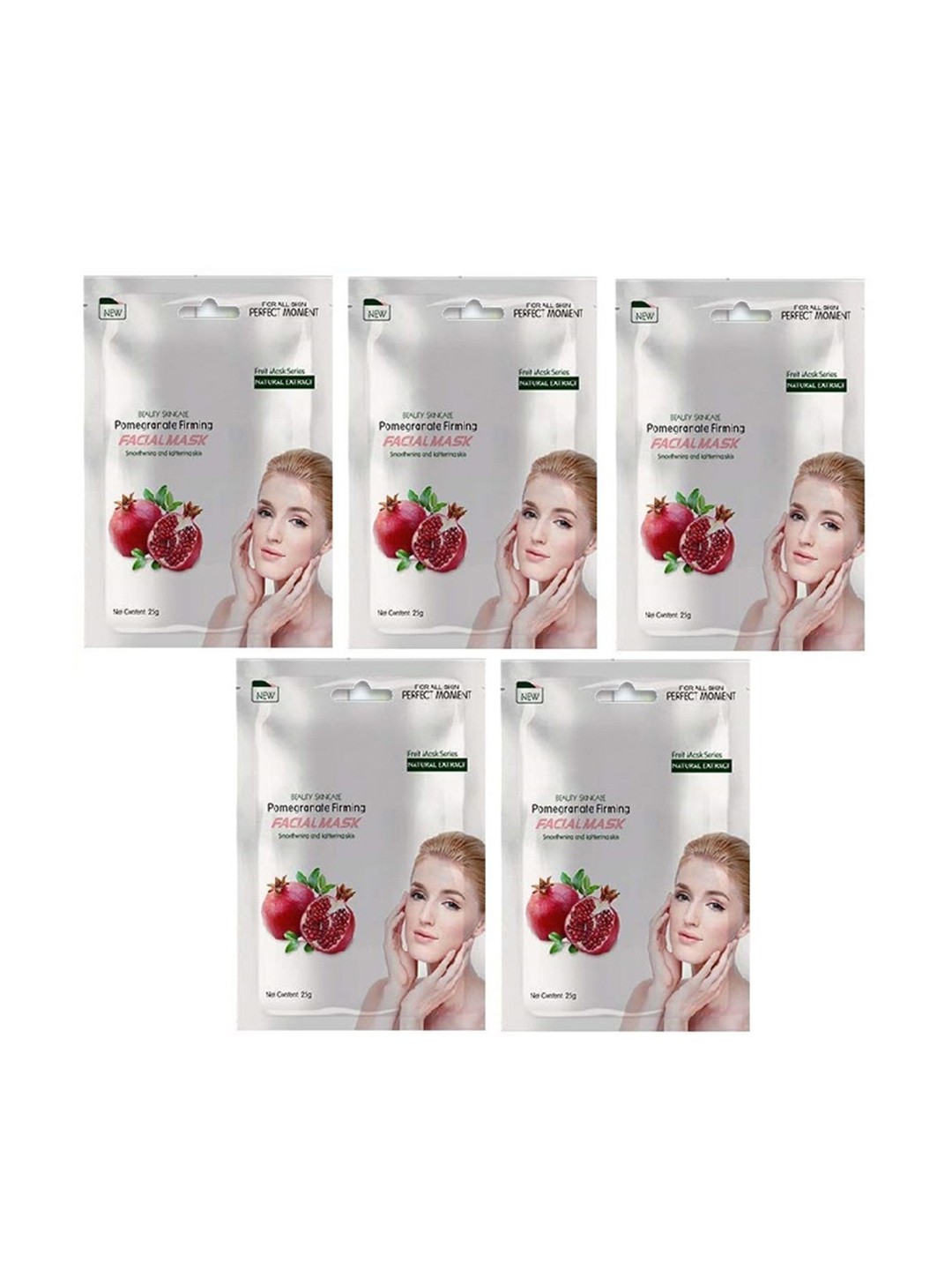 

MONDSUB Set of 5 Pomegranate Firming Face Sheet Masks - 25g each, Silver