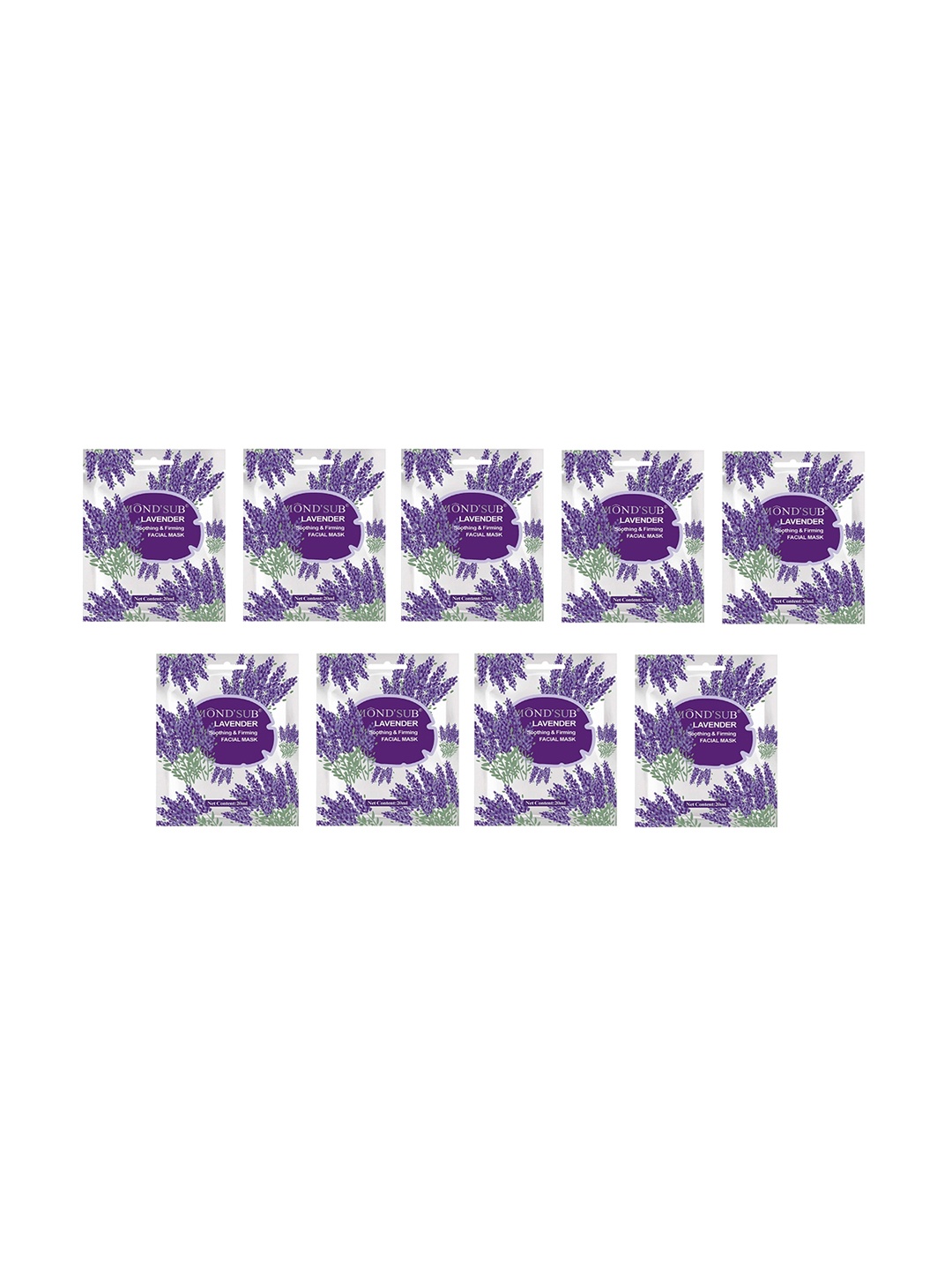 

MONDSUB Set Of 9 Lavender Soothing and Firming Face Sheet Mask, Na