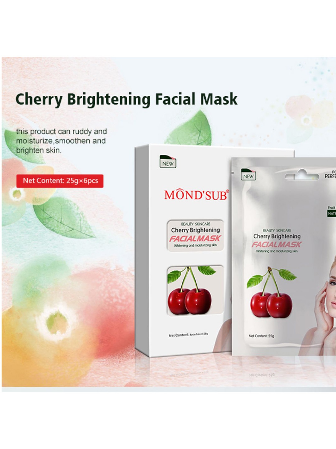 

MONDSUB Set Of 3 Cherry Fruit Face Sheet Mask, Na