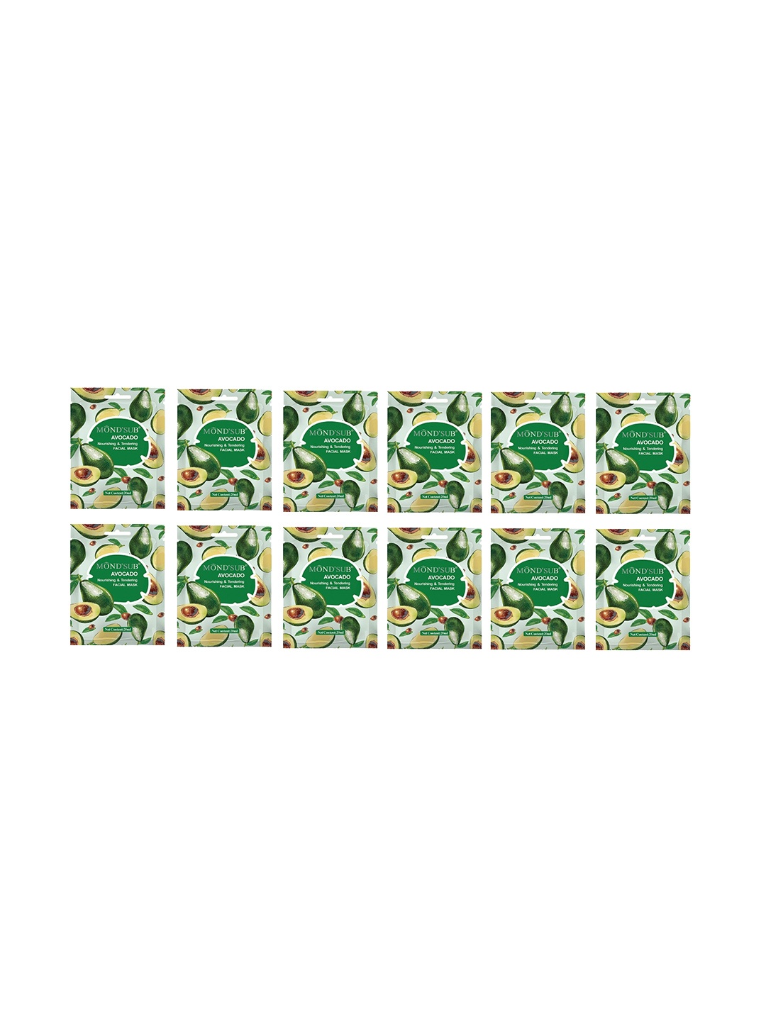 

MONDSUB Set of 12 Avocado Nourishing and Tendering Face Sheet Mask, Na
