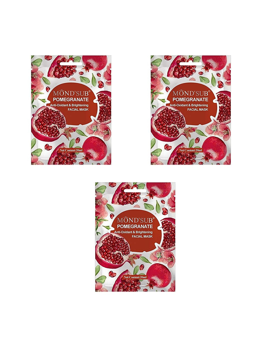 

MONDSUB Set Of 3 Pomegranate Anti-Oxidant Face Sheet Mask, Na