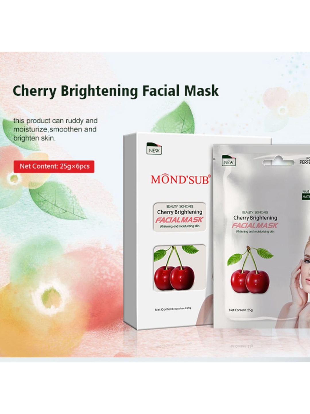 

MONDSUB Set Of 6 Cherry Fruit Face Sheet Mask - 25 gm, Na