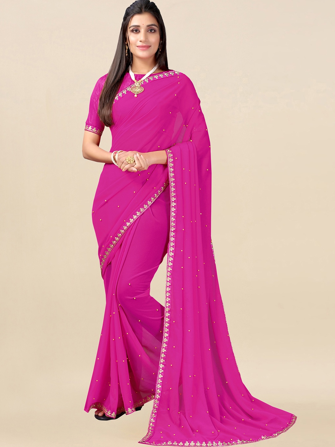 

Satrani Purple Embellished Beads and Stones Saree