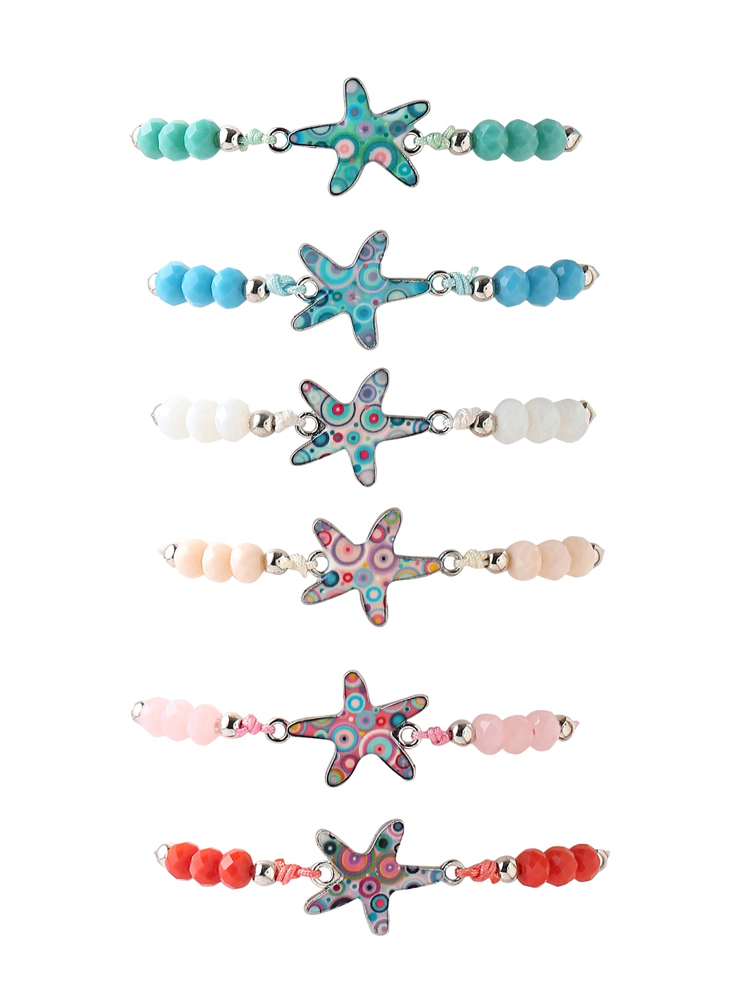 

Yellow Chimes Girls Set of 6 Kids Woven rainbow Star Fish Charm bracelet, Grey
