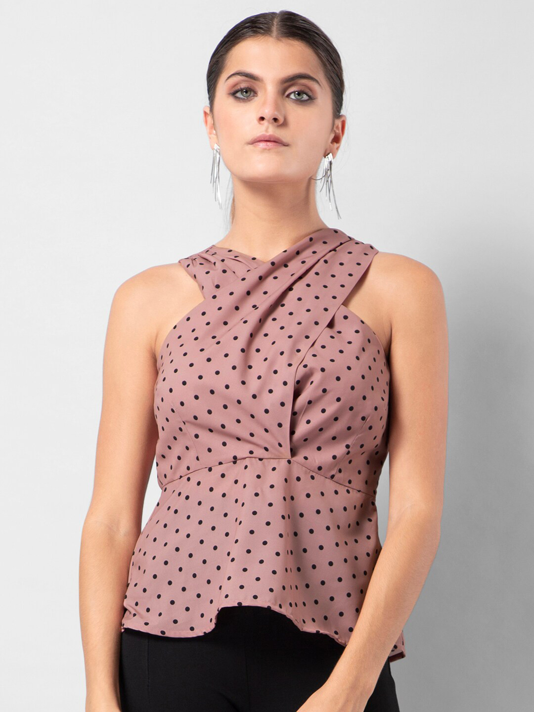 

FabAlley Women Pink Print Georgette Peplum Top
