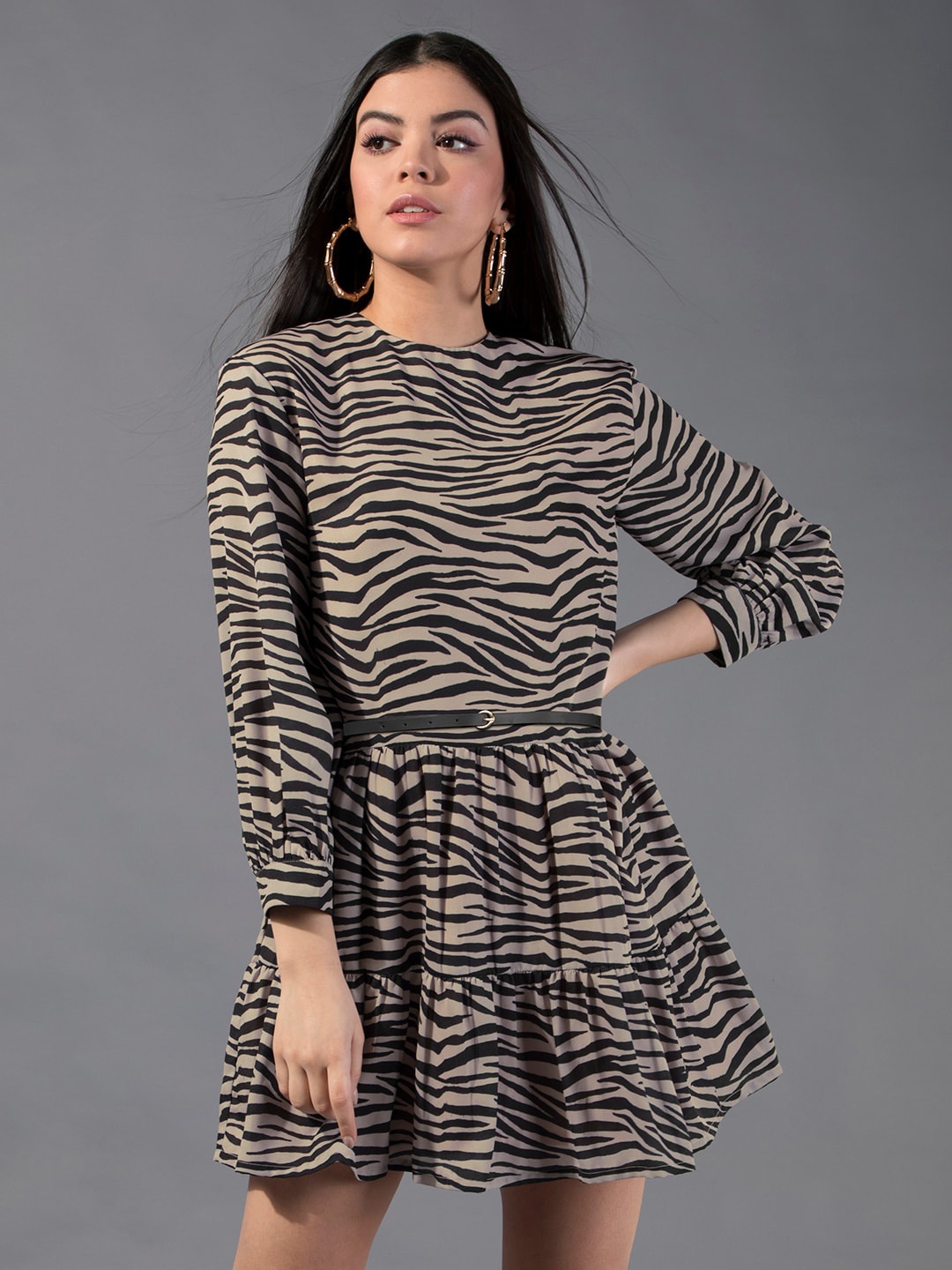 

FabAlley Beige Zebra Print Georgette Dress