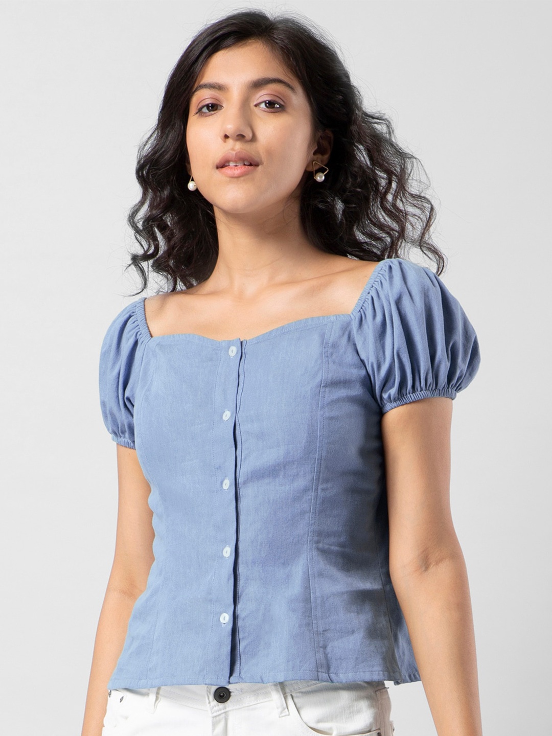 

FabAlley Women Blue Solid Denim Top