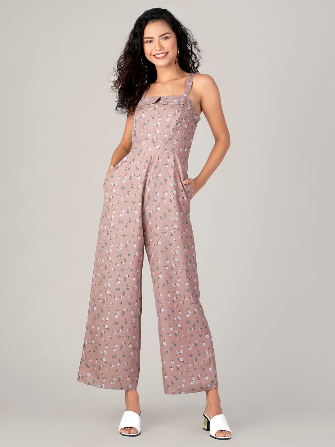 

FabAlley Women Pink & Blue Printed Basic Jumpsuit