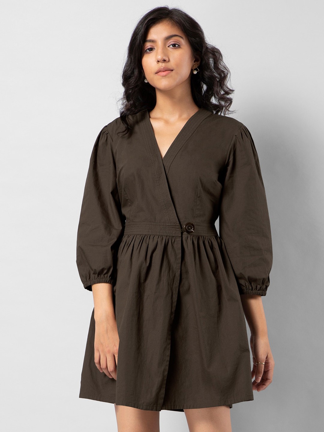 

FabAlley Olive Green Gathered Wrap Dress