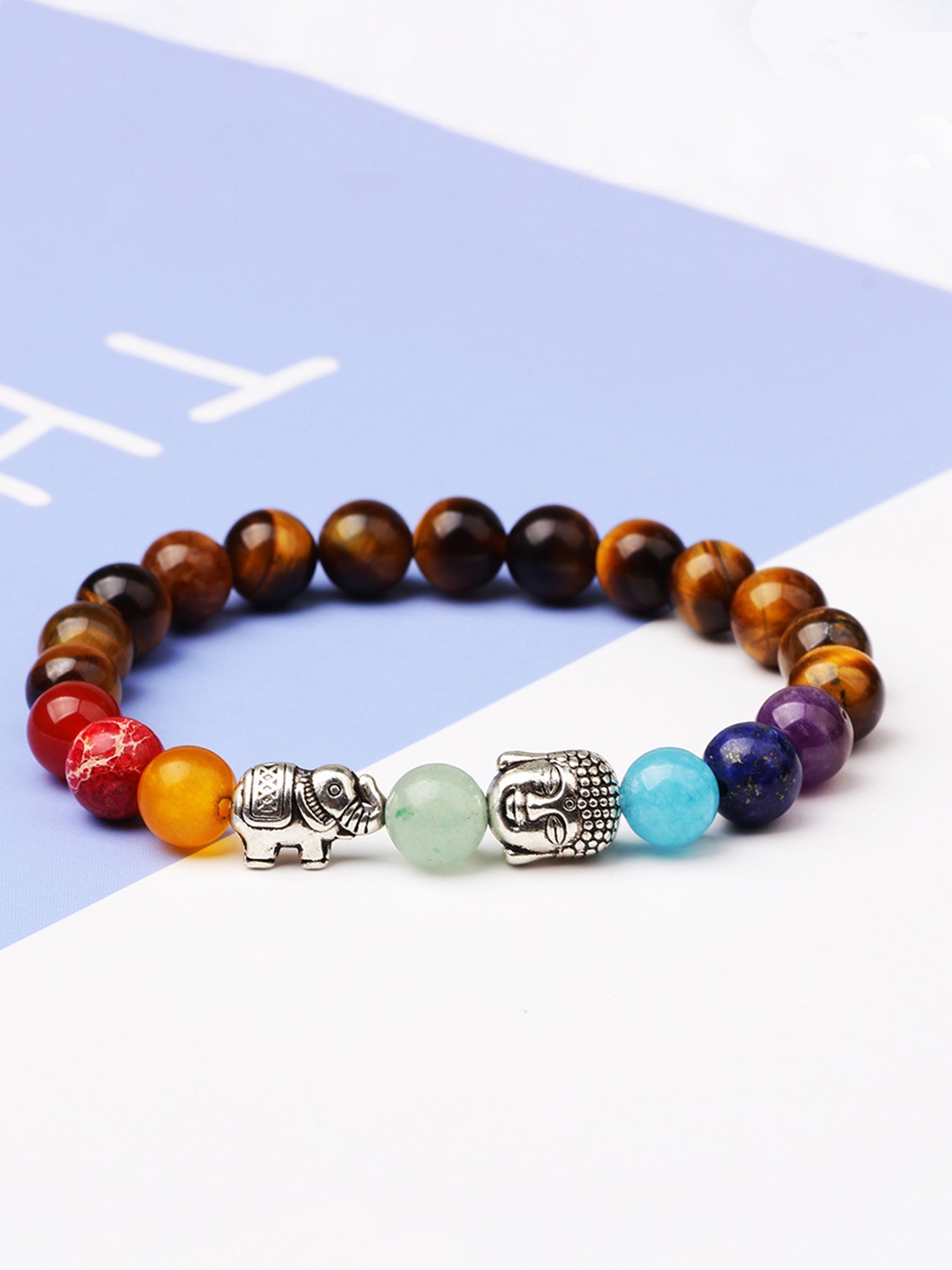 

Yellow Chimes Unisex Brown & Blue Devine Budha Elephant 7 Chakra Healing Bracelet