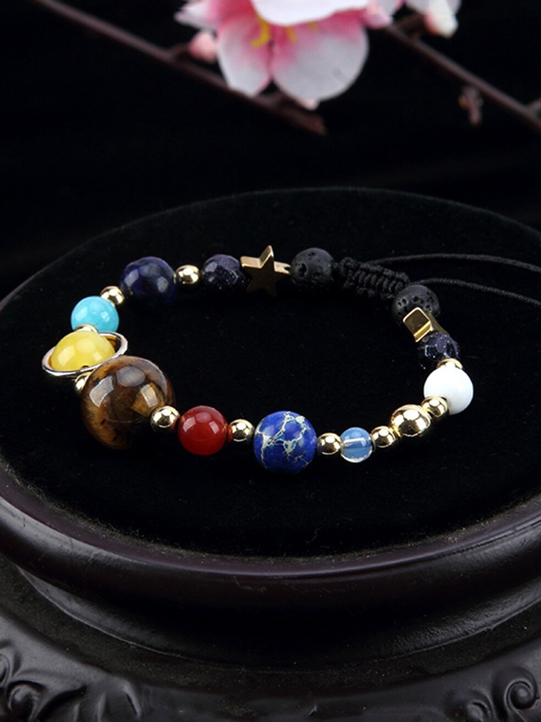 

Yellow Chimes Black & Gold-Toned Adjustable Reiki Beaded Bracelet