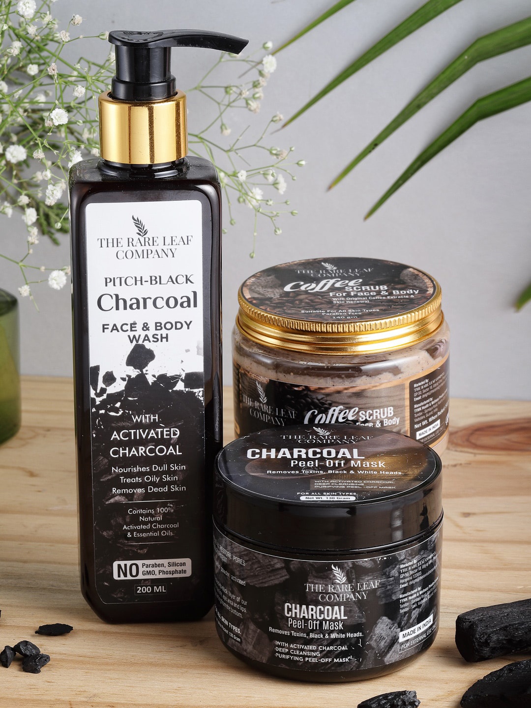 

THE RARE LEAF COMPANY Charcoal Face & Body Skincare Routine Combo, Multi
