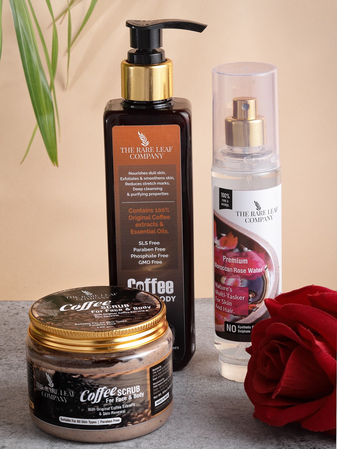 

THE RARE LEAF COMPANY Coffee Face & Body Brightening Skincare Routine Combo, Multi