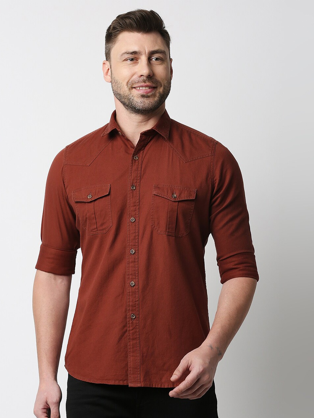 

EVOQ Men Rust Solid Standard Casual Shirt