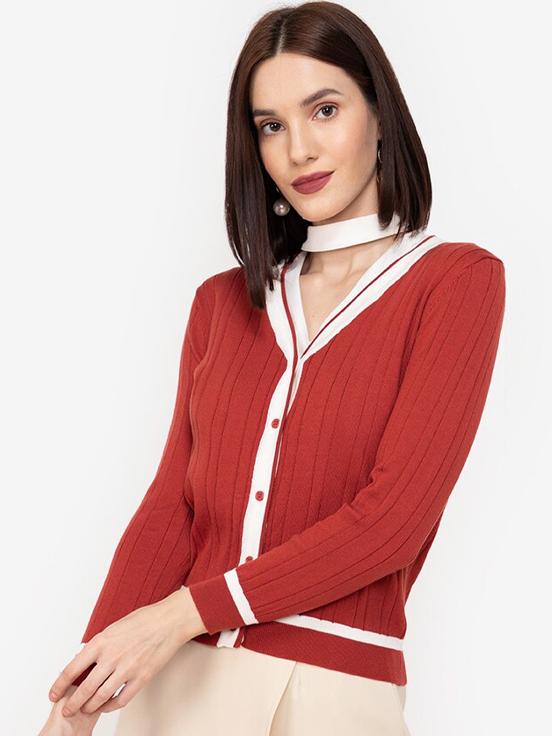 

ZALORA WORK Women Red & White Cardigan