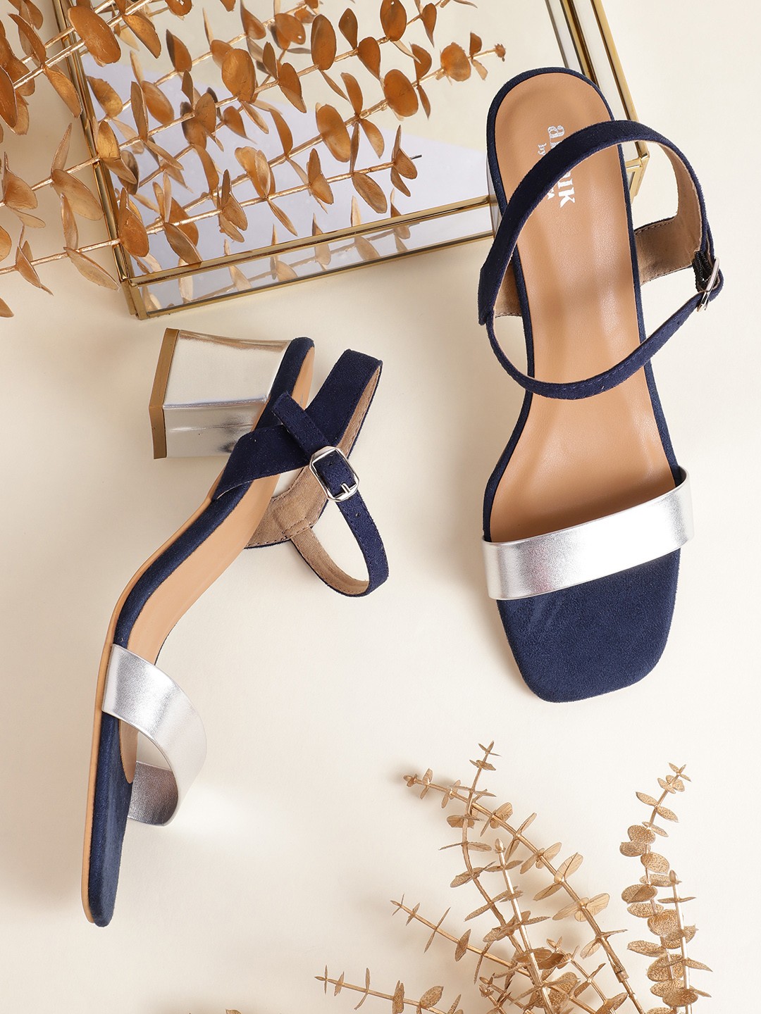 

Anouk Women Silver-Toned & Navy Blue Solid Block Heels