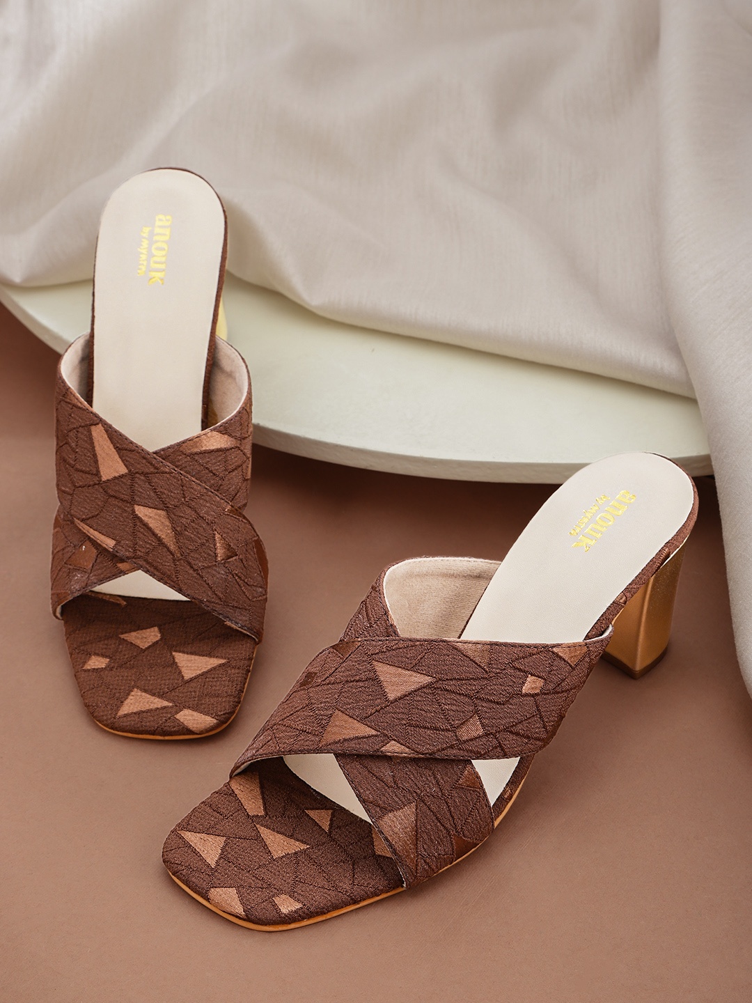 

Anouk Brown Geometric Design Block Heels
