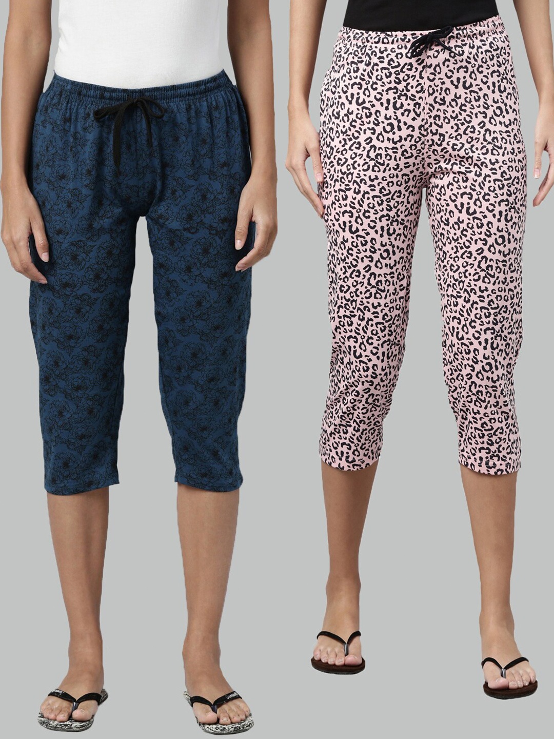

Kryptic Women Set of 2 Teal & Pink Printed Capris