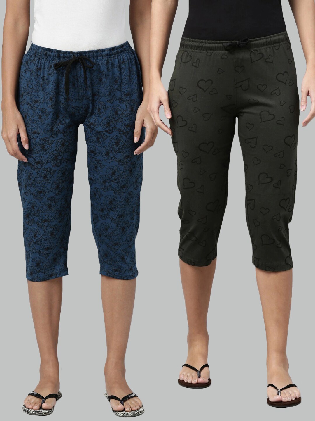 

Kryptic Women Pack of 2 Printed Cotton Capris, Teal