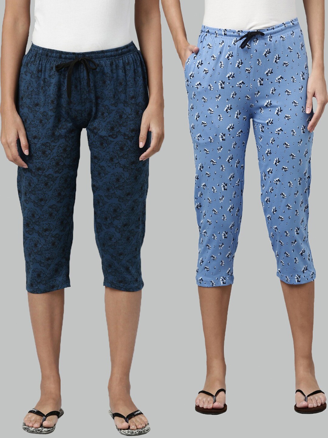 

Kryptic Women Pack of 2 Blue Printed Cotton Capris