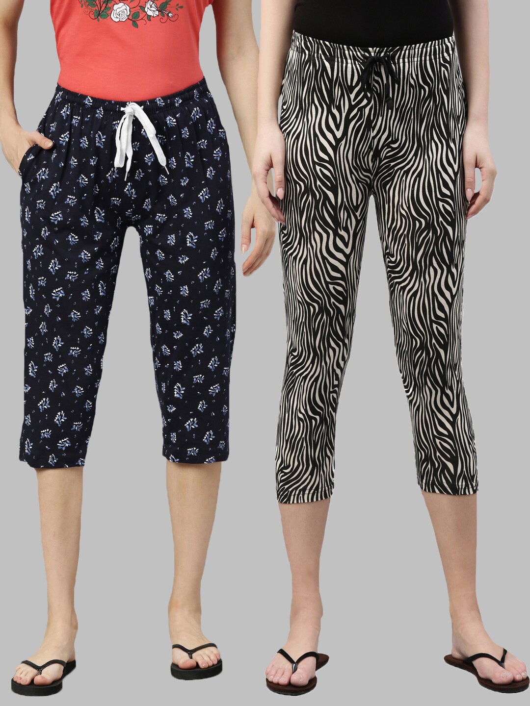 

Kryptic Women Navy Blue & Black Pack of 2 Printed Cotton Capris