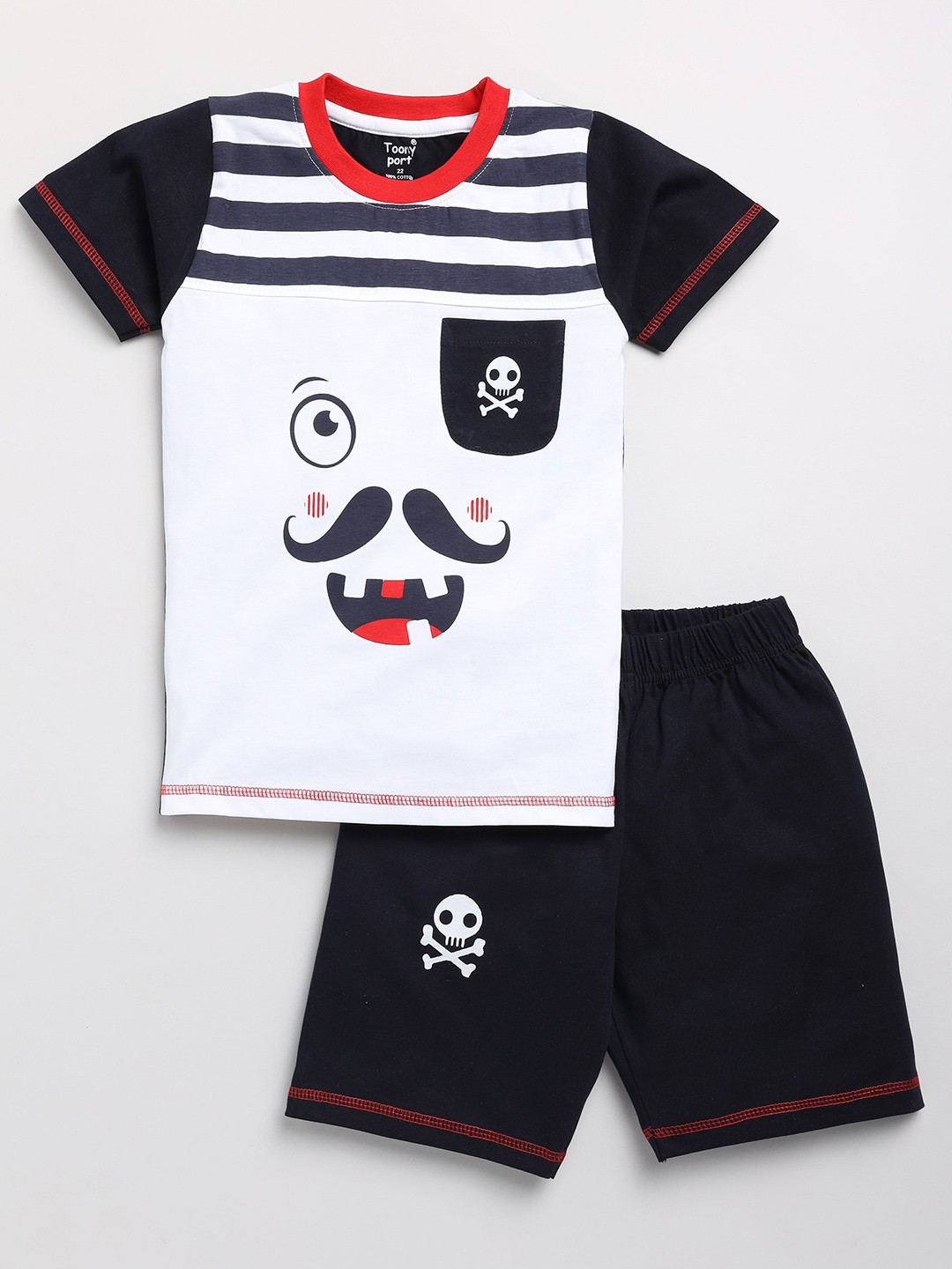 

Toonyport Boys Black & White Printed T-shirt with Shorts