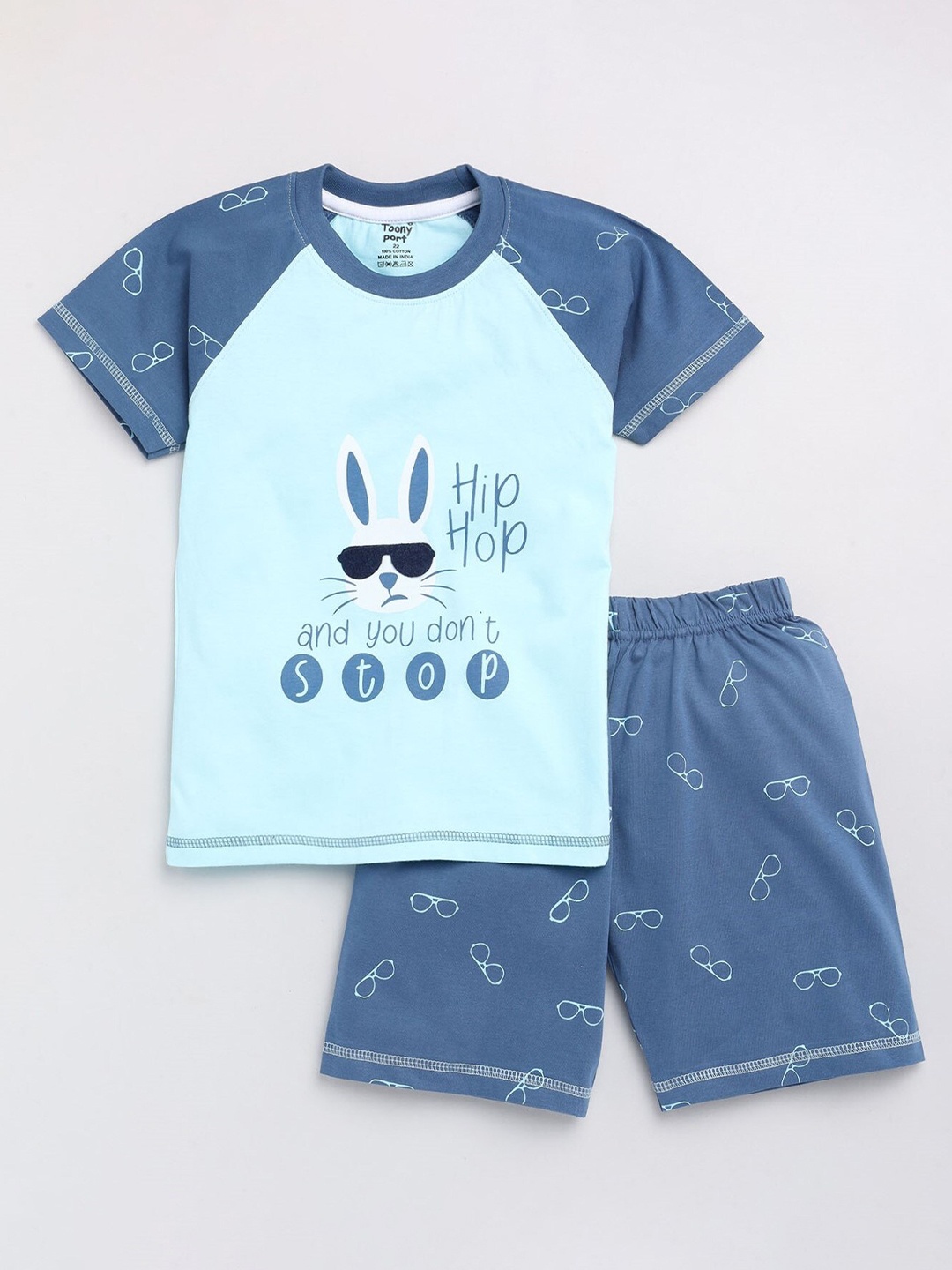 

Toonyport Boys Blue Printed Pure Cotton T-shirt with Shorts