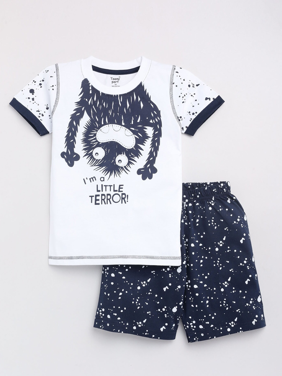 

Toonyport Boys Black & White Printed Cotton T-shirt with Shorts