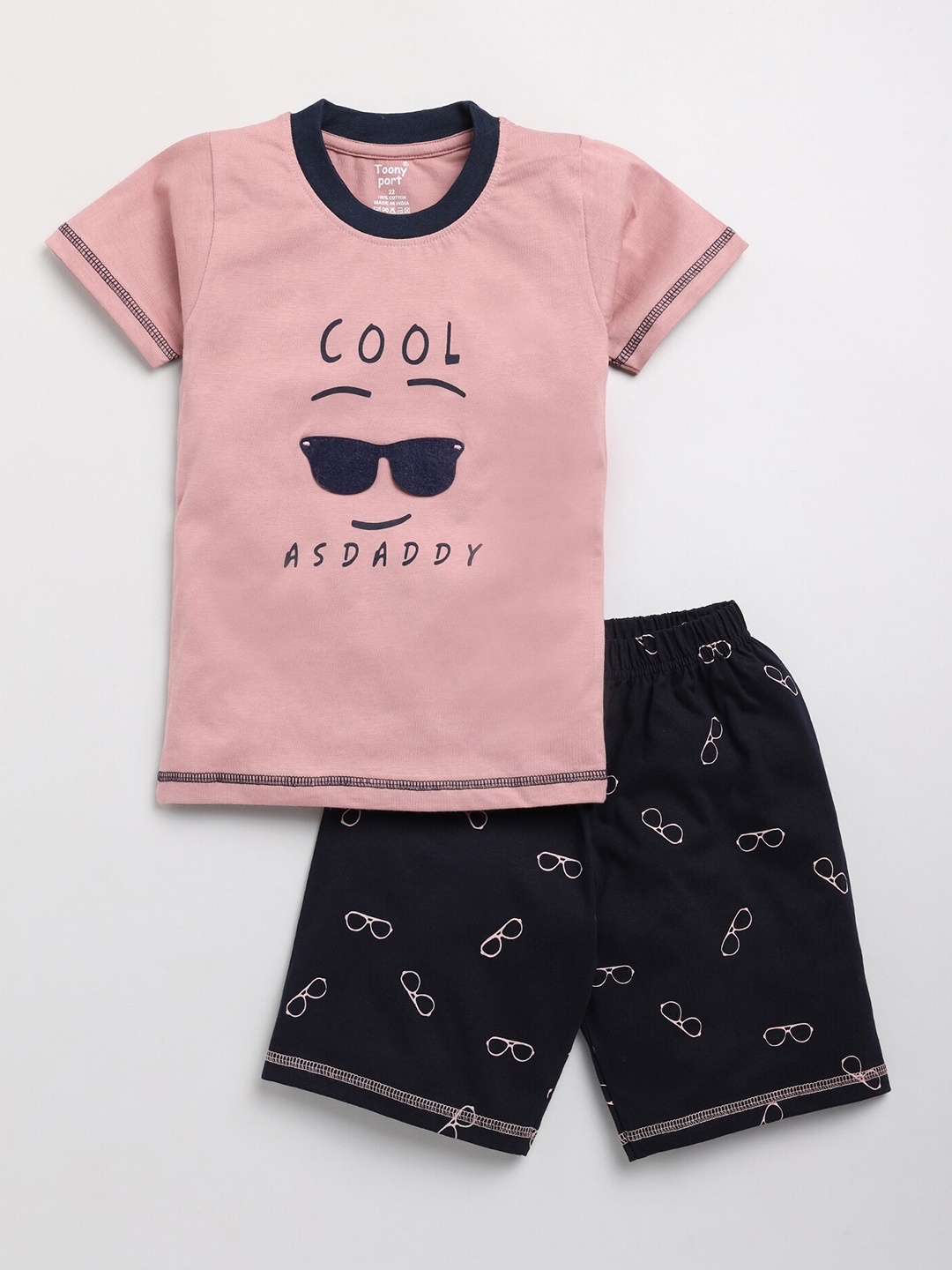

Toonyport Boys Pink & Black Printed Pure Cotton T-Shirt With Shorts