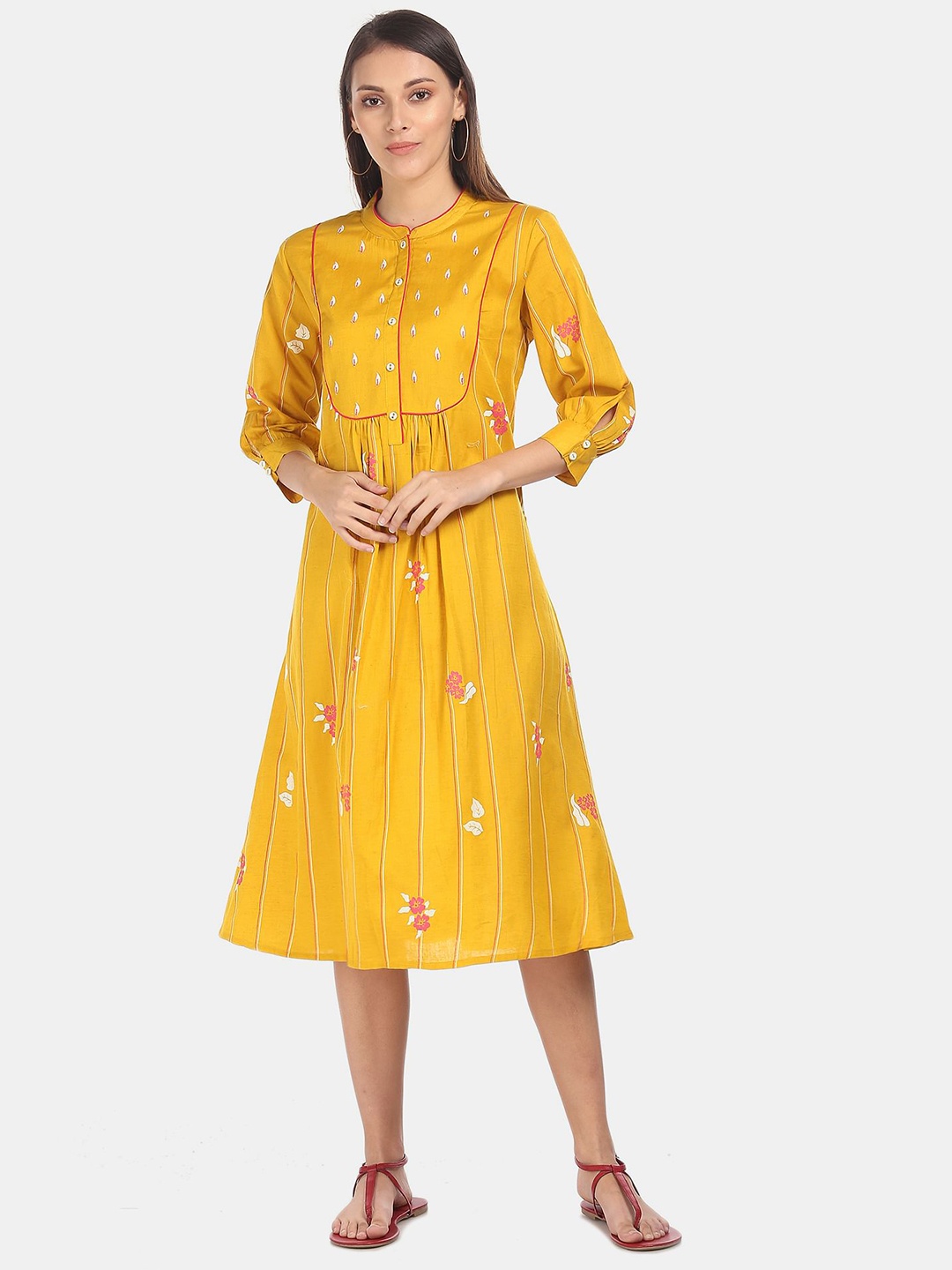 

Karigari Yellow Floral Midi Dress
