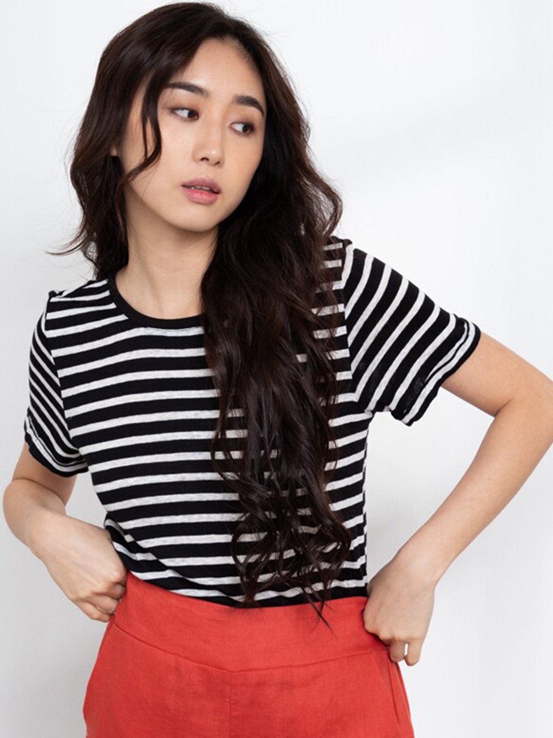 

ORIGIN BY ZALORA White & Black Striped Linen Top