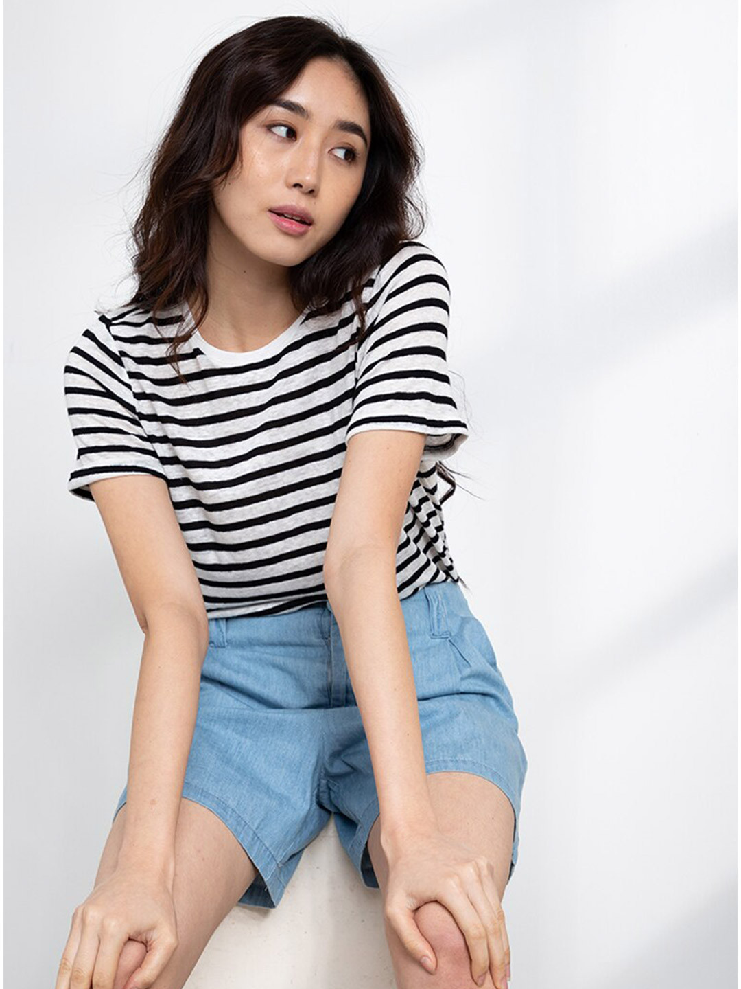 

ORIGIN BY ZALORA White & Black Striped Linen Top