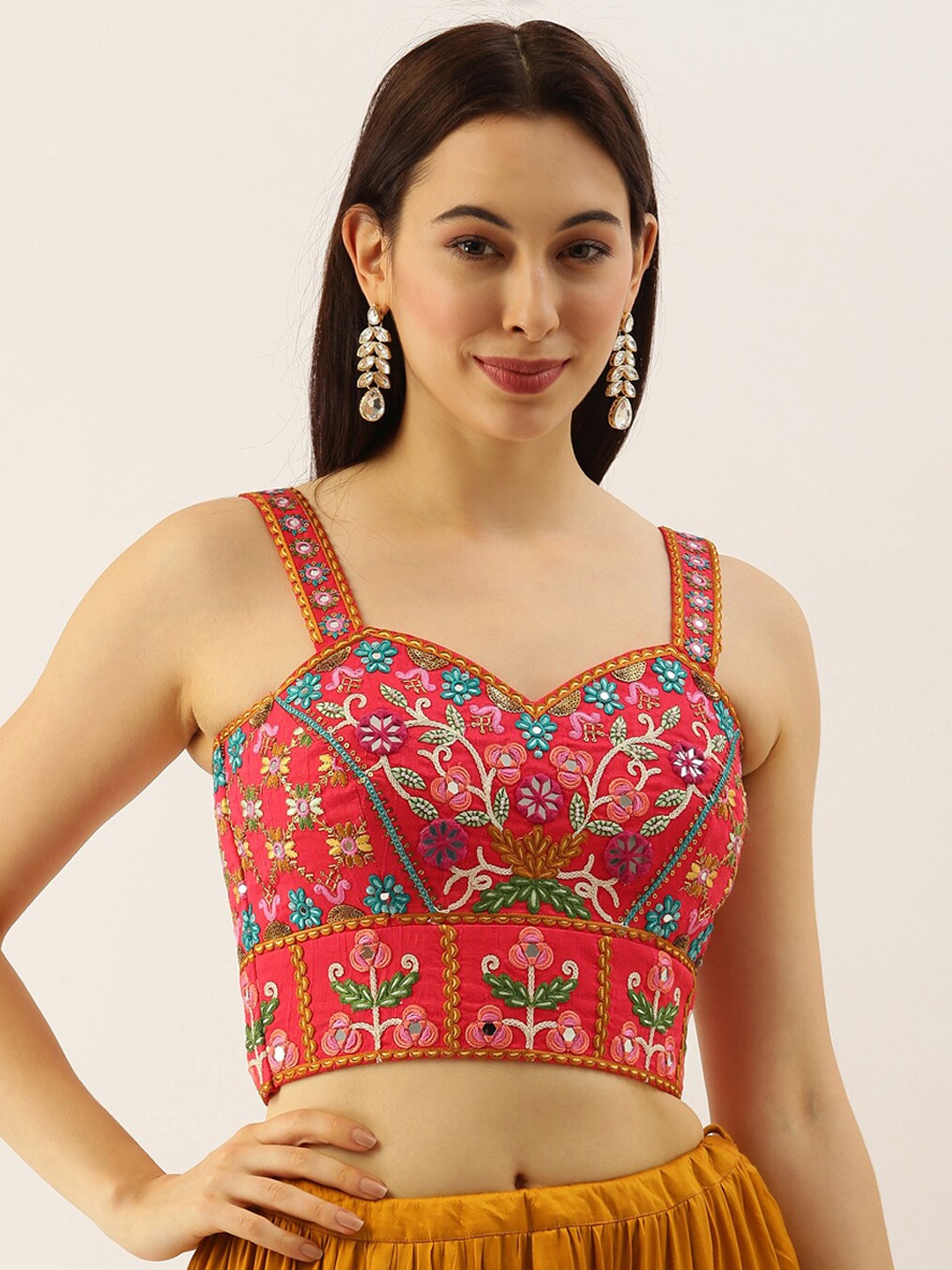 

panchhi Women Pink Embroidered Saree Blouse
