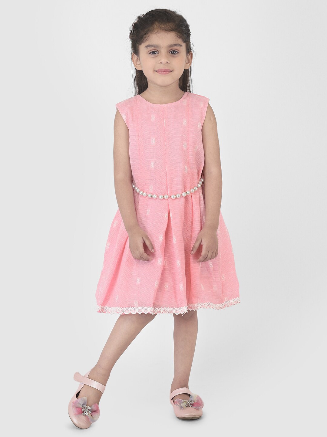 

YK Pink Embellished Net A-Line Dress