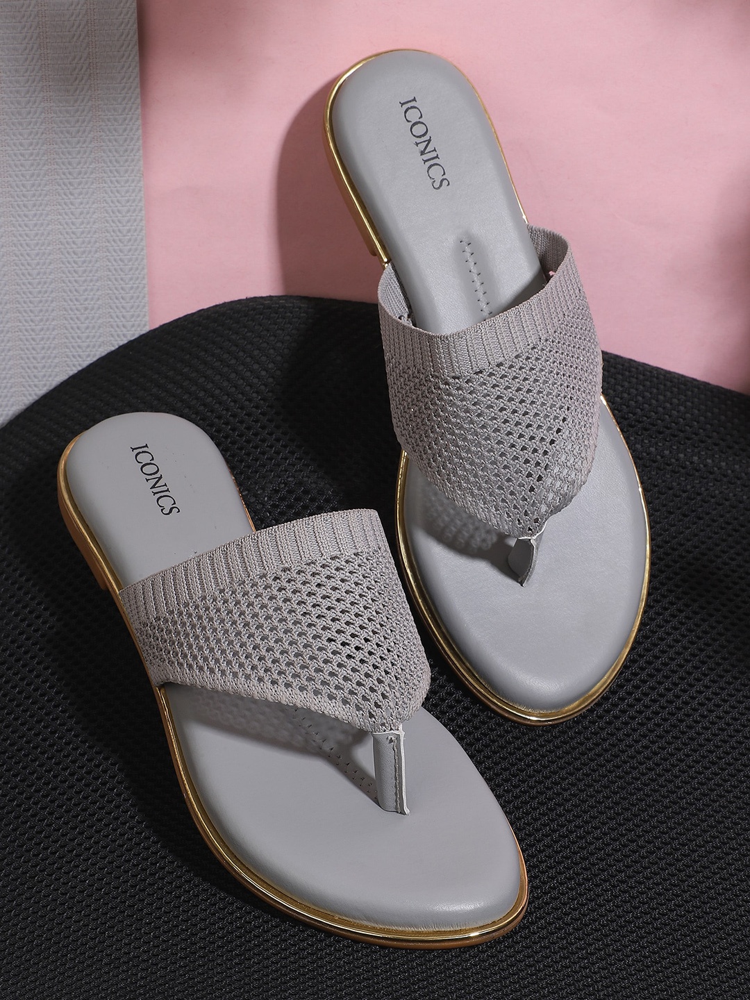 

ICONICS Women Grey Open Toe Flats