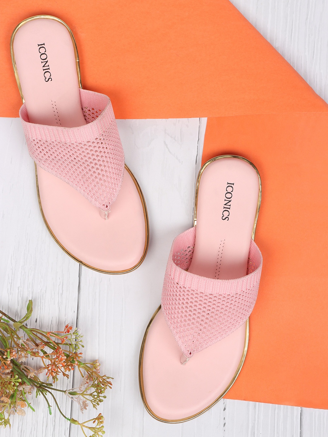 

ICONICS Women Pink Open Toe Flats with Laser Cuts