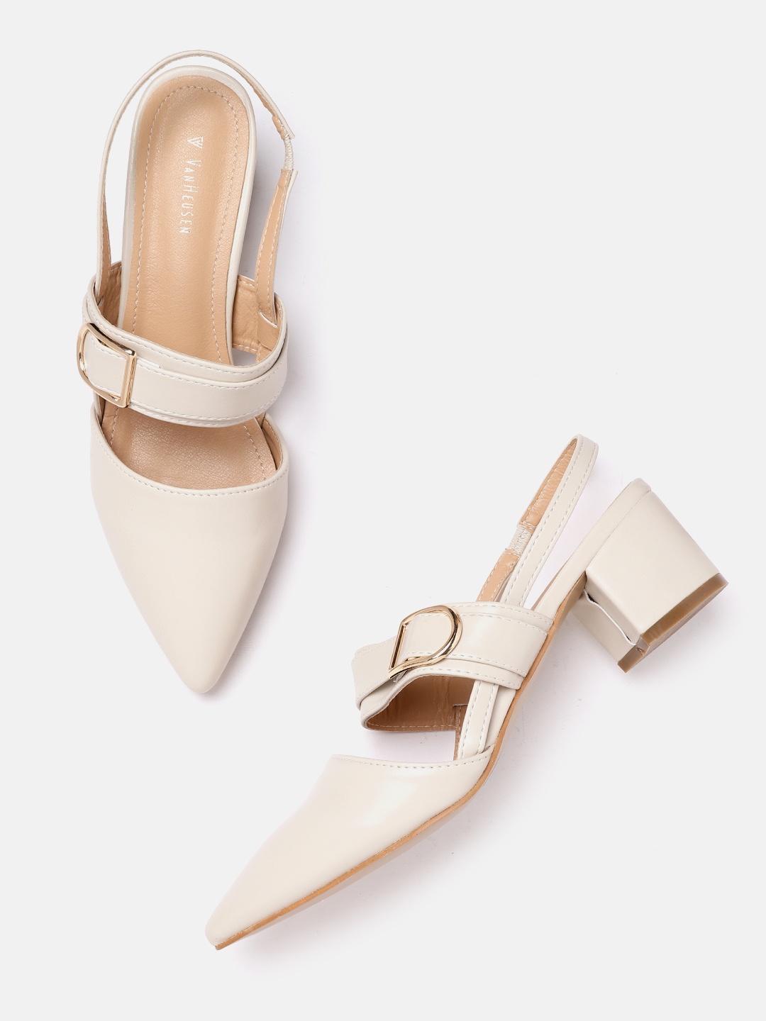 

Van Heusen Woman Cream-Coloured Block Pumps