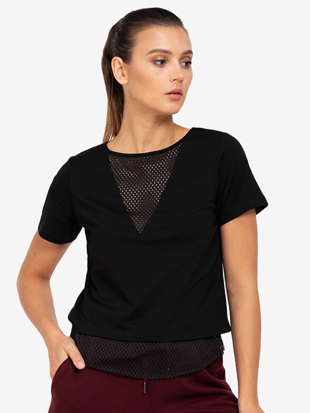 

ZALORA ACTIVE Women Black Mesh Layered Top