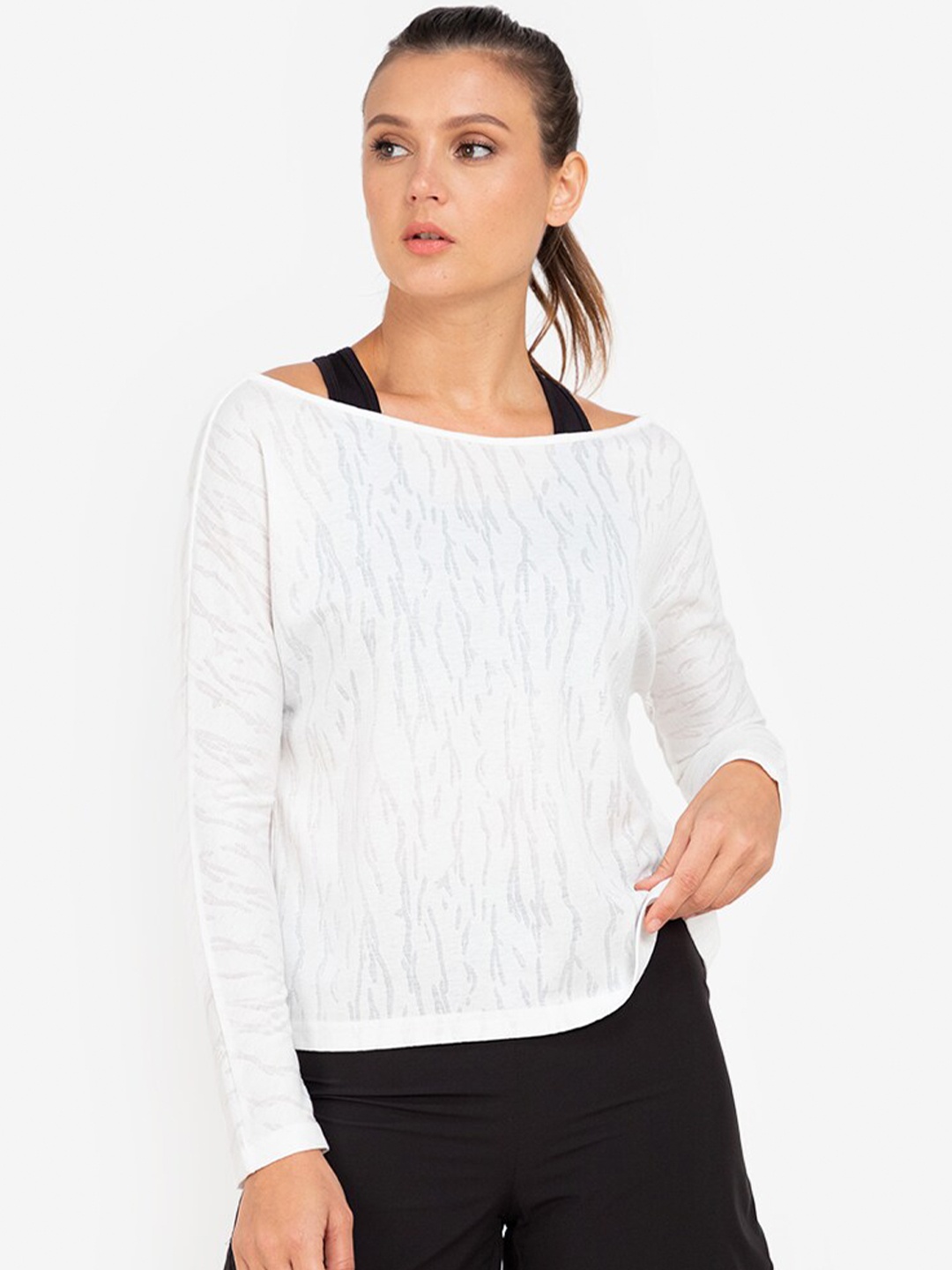 

ZALORA ACTIVE Women White Boat Neck Top