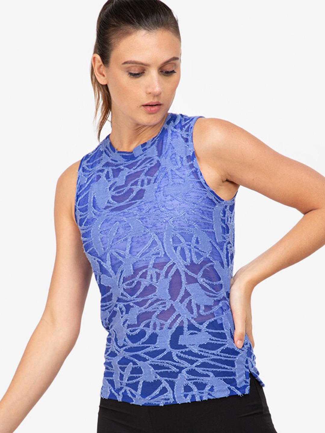 

ZALORA ACTIVE Women Blue Self Design Muscle Tank Top