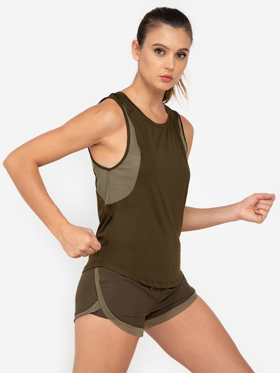 

ZALORA ACTIVE Green Colourblocked Round Neck Sleeveless Mesh Side Detail Tank Top