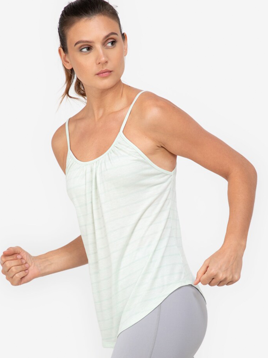 

ZALORA ACTIVE Green Striped Shoulder Strap Tank Top