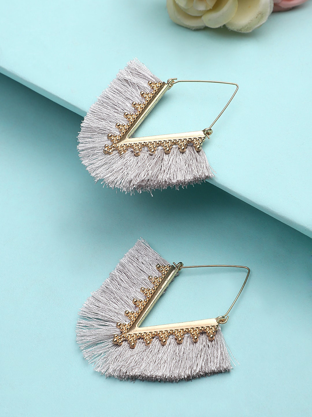 

KACY Gold-Plated Grey Geometric Tasselled Drop Earrings