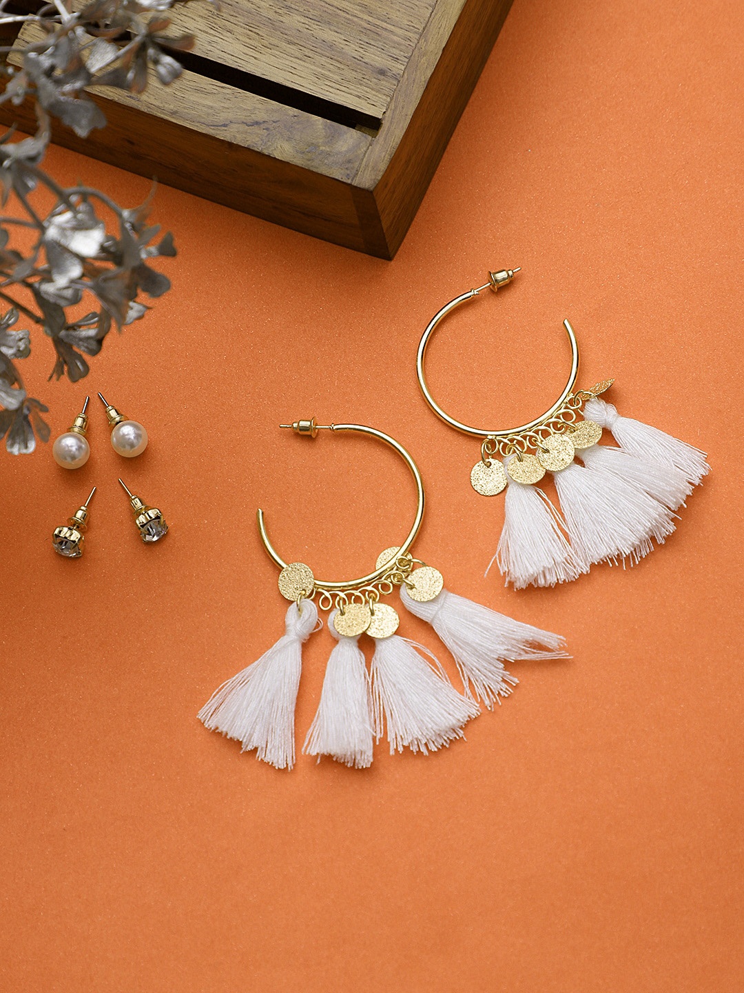 

KACY Gold-Plated & White Set Of 3 Classic Half Hoop Earrings & Studs