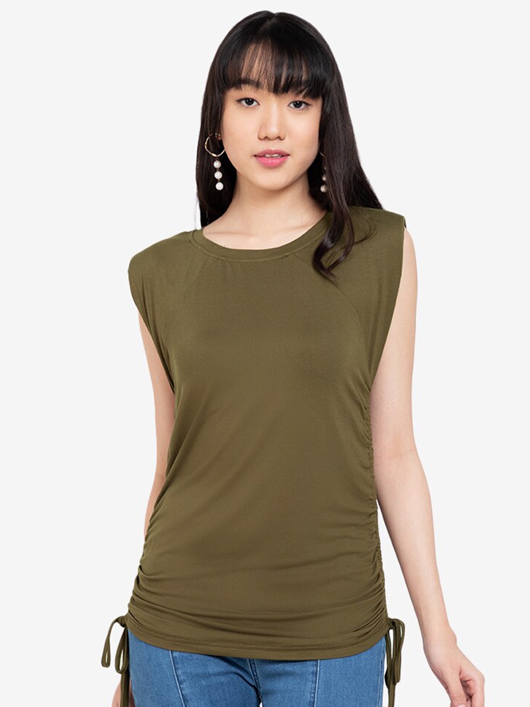 

ZALORA BASICS Olive Green Ruched Top