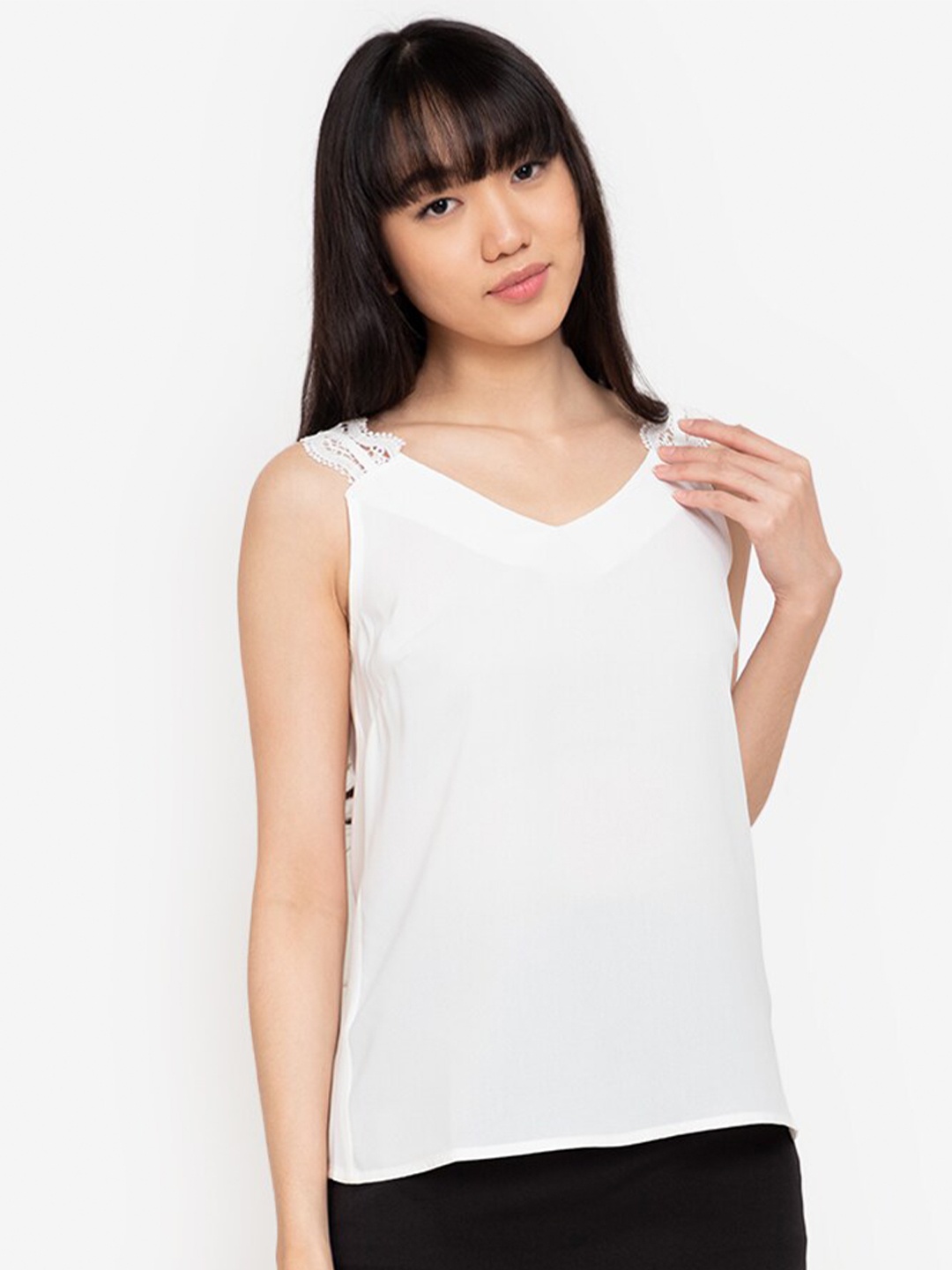 

ZALORA BASICS Women White Solid V-neck Regular Top