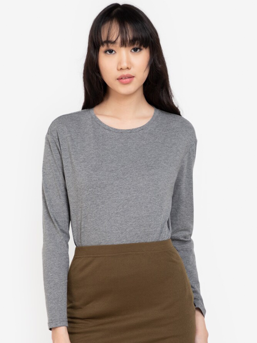 

ZALORA BASICS Women Grey Solid Round Neck Regular T-shirt