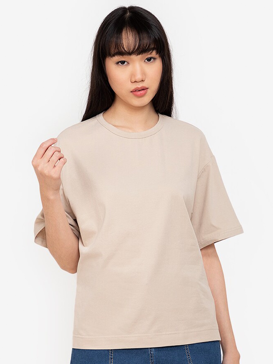 

ZALORA BASICS Beige Extended Sleeves Oversized Top